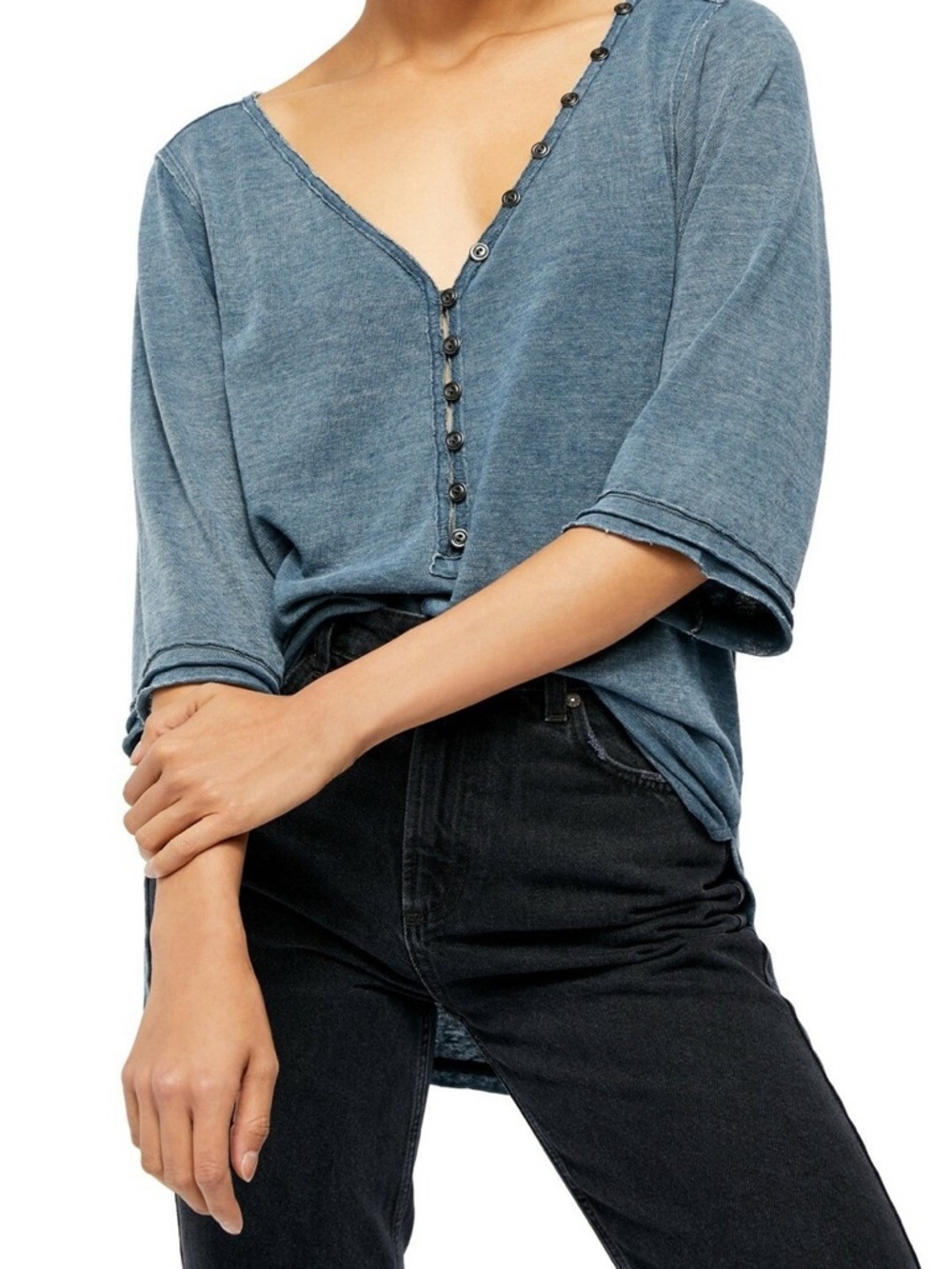 Free People Morgan Henley Top Rolled Seems and Henley Neck in Grey Size XS